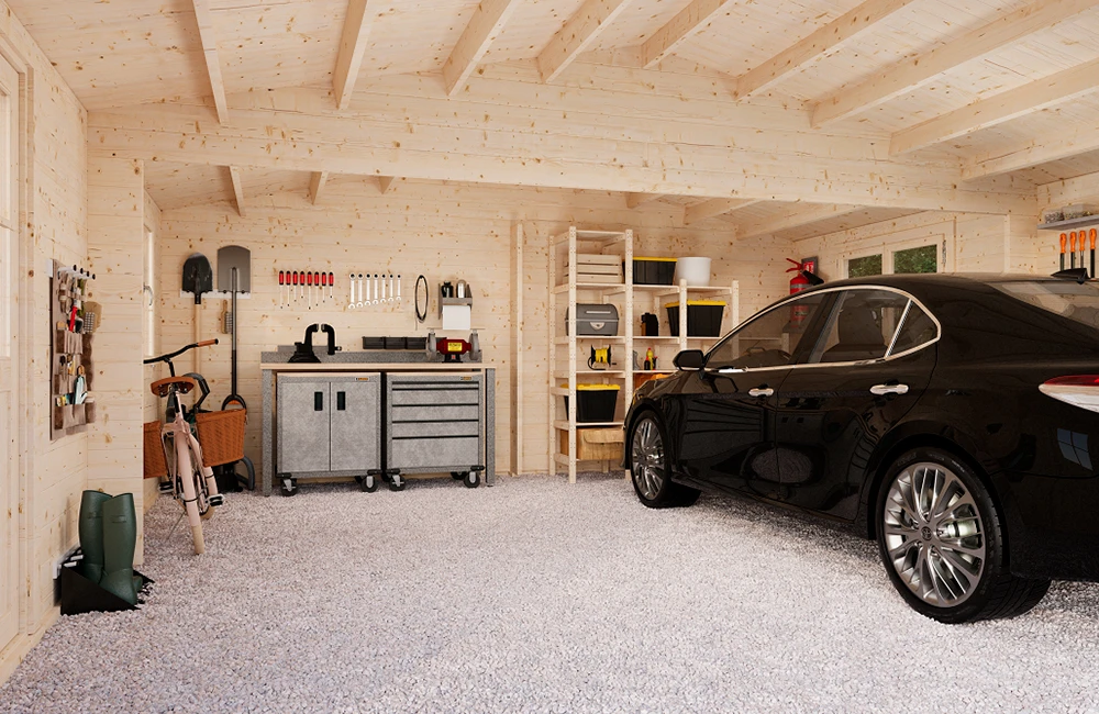 Как выглядит удобный и практичный гараж на две машины