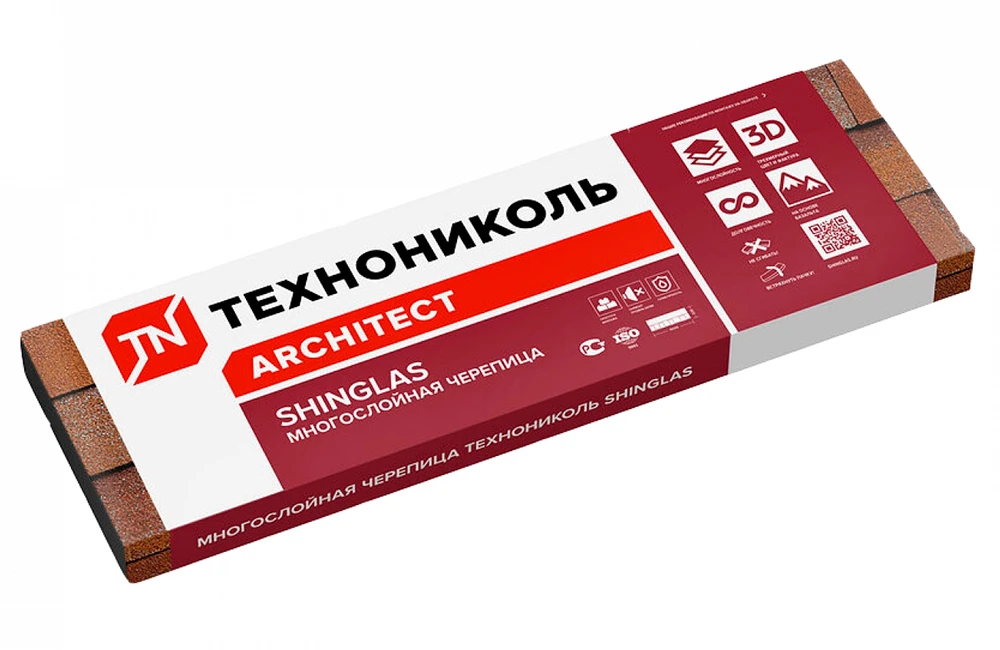 Упаковка двухслойной черепицы «Джаз». В каждой пачке 14 гонтов, вес — около 27 кг