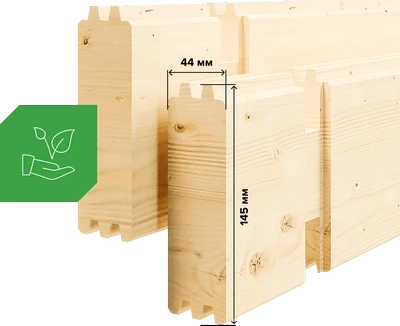 Мини-брус профилирован — это означает, что на его торцах вырезаны шипы и пазы, за счет которого брусья соединяются друг с другом. Эти конструкции еще называют замками — они не позволяют ветру проникать через щели.