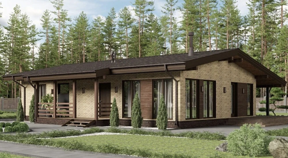 Дом СЕЗАНН с комбинацией отделки имитацией бруса и фасадными панелями