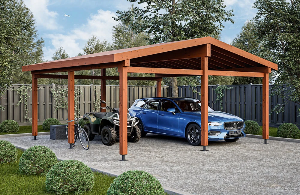 Новый объект в каталоге: навес 32 кв. м из клееного бруса