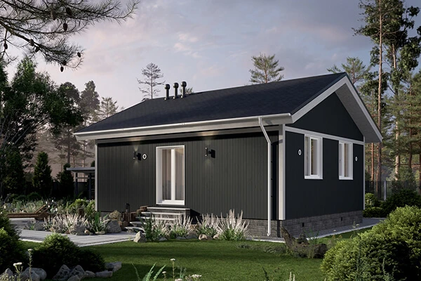 Терраса 13,6 кв. м полностью закрыта свесом кровли.