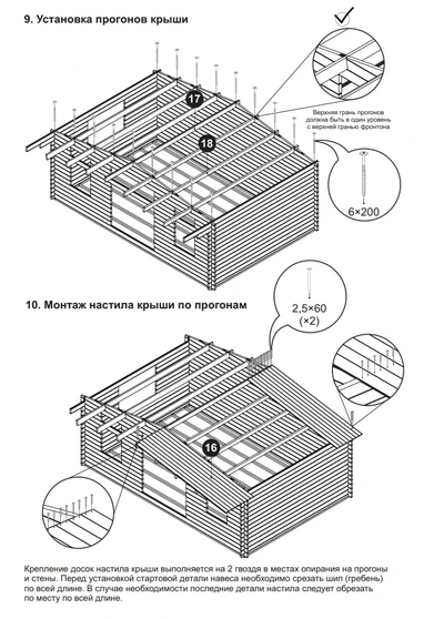 У этого садового домика нет как таковых стропил, прогоны кладут двумя концами на стены.